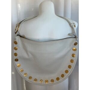 Maxx New York pebbled leather hobo bag white gold coin studs boho western‎